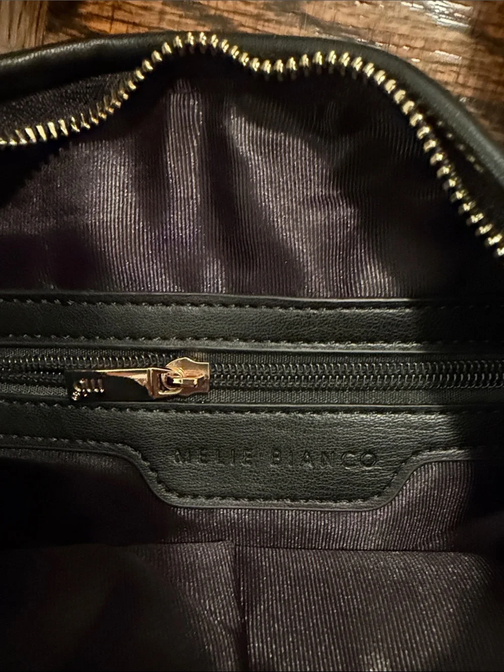 Melie Biiano Black Woven Hobo Shoulder Bag with Gold Hardware